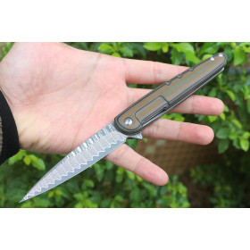 Damascus Steel Blade Survival Camping Two-color Pointed Quick-opening Folding Knife UD406602